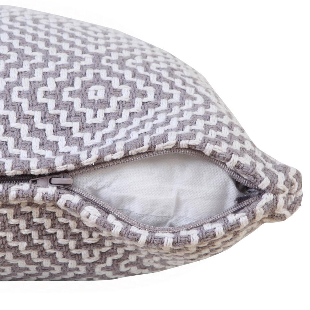Gray and White Geometric Cotton 20" Square Throw Pillow