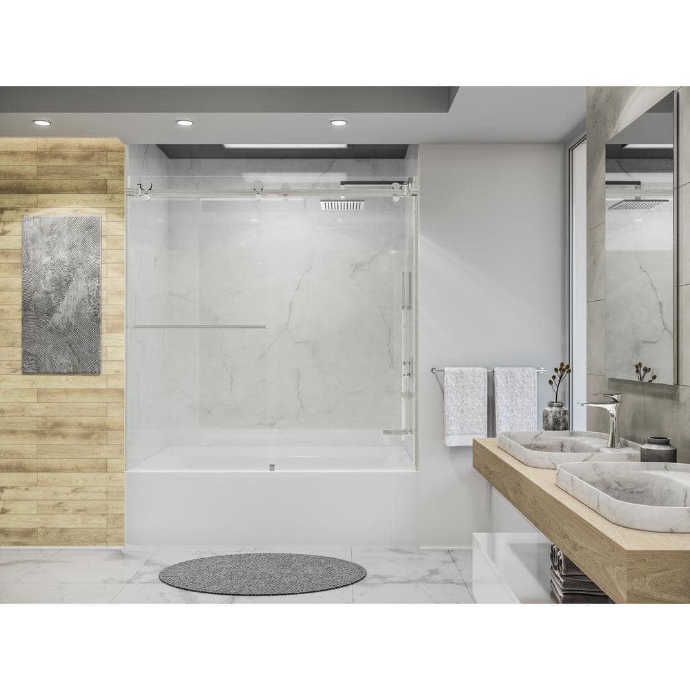 Eclipse 60" Chrome Frameless Clear Glass Sliding Bathtub Door