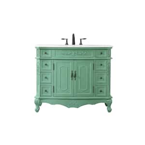 Simply Living 42 in. W x 21 in. D x 36 in. H Bath Vanity in Vintage Mint with Ivory White Engineered Marble