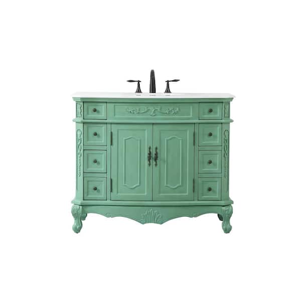 Unbranded Simply Living 42 in. W x 21 in. D x 36 in. H Bath Vanity in Vintage Mint with Ivory White Engineered Marble