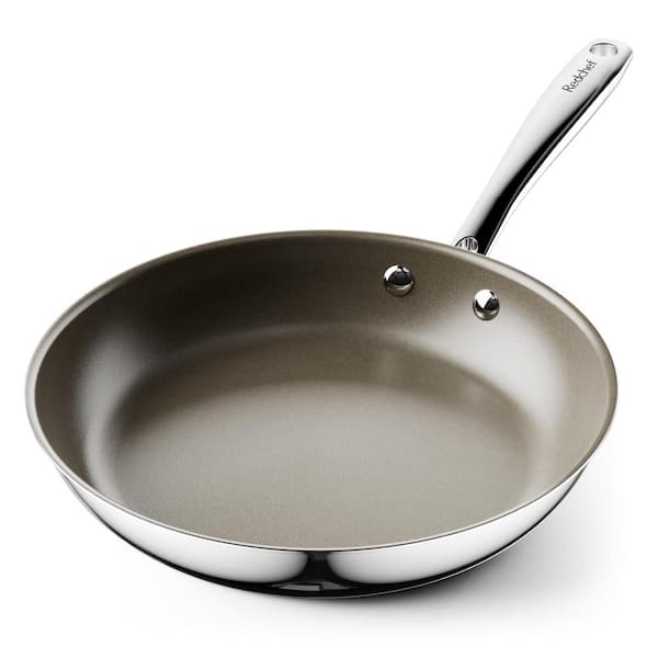 Adrinfly 10 in. Stainless Steel Titanium Ceramic Nonstick Coating Frying Pan with Stainless Steel Stay Cool Ergonomical Handle