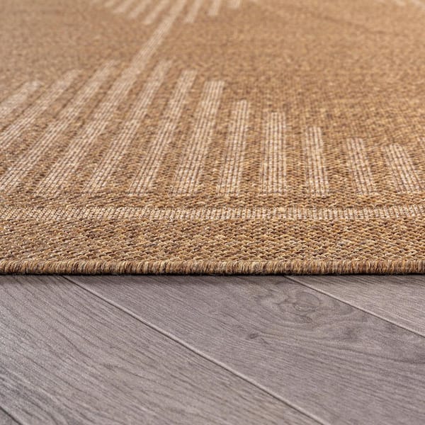 Geometric Sand/Natural Easy-Care Jute-Style Indoor/Outdoor Flat Woven 9 ft. x 12 ft. Sand Area Rug