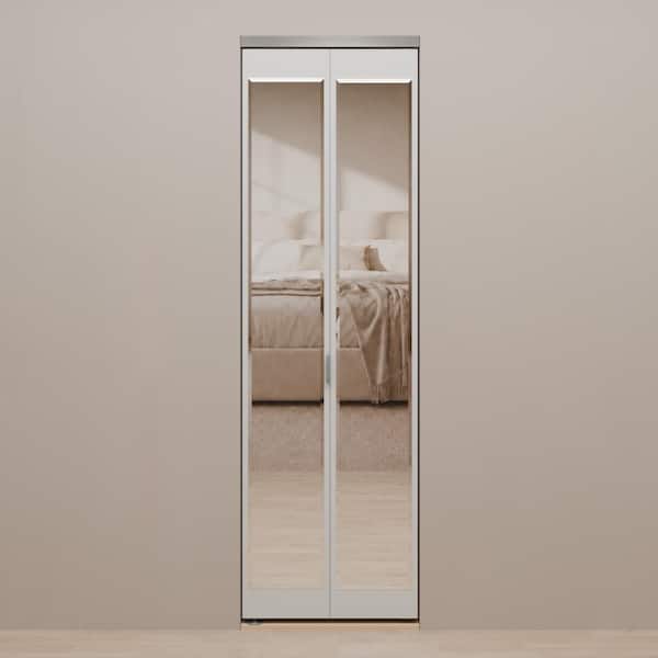 30 in. x 80 in. Mir-Mel Primed Mirror Solid Core MDF Full-Lite Interior Closet Wood Bi-Fold Door with Chrome Trim