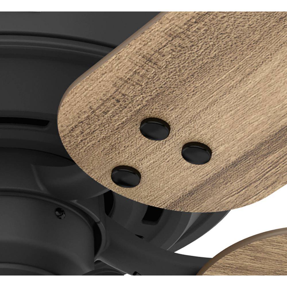 52" Matte Black and Wood Low Profile Ceiling Fan with LED Light