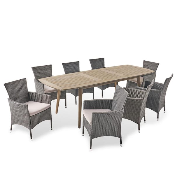 Algoma 30 in. Grey 9-Piece Metal Rectangular Patio Outdoor Dining Set with Light Grey Cushions