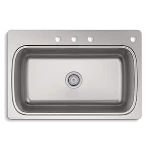 Verse 33 in. Drop-in Single Bowl 18 Gauge Stainless Kitchen Sink with 4 Faucet Holes