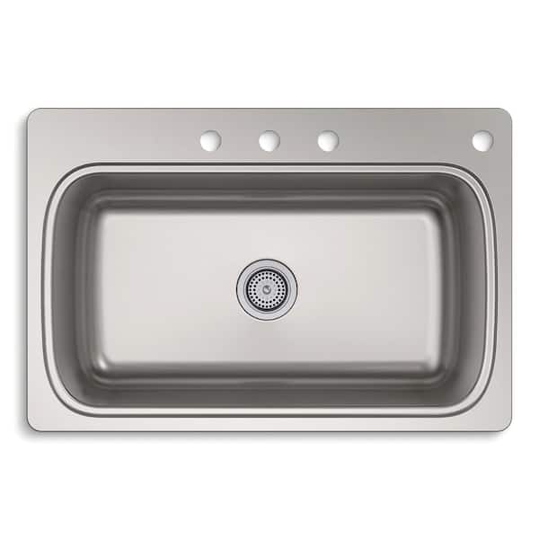 KOHLER Verse 33 in. Drop-in Single Bowl 18 Gauge Stainless Kitchen Sink with 4 Faucet Holes