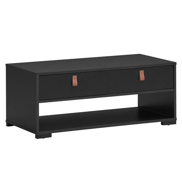 Costway 39.5 in. Black Rectangle Wood Coffee Table with 2-Drawers and Open Storage Shelf
