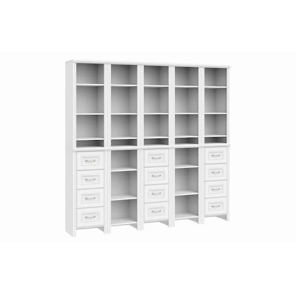 Impressions 84.85 in. W White Reach In 12-Drawer 40-Shelf Storage Wood Closet System Hutch