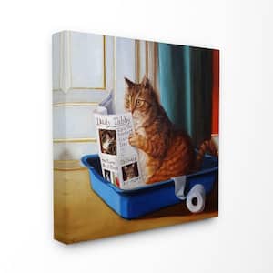 "Litter Box Reading Funny Cat Pet Painting" by Lucia Heffernan Canvas Home Wall Art 17 in. x 17 in.