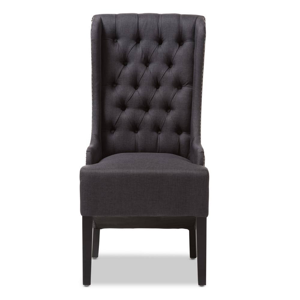 Vincent Dark Gray Linen Button-Tufted Accent Chair with Wood Legs