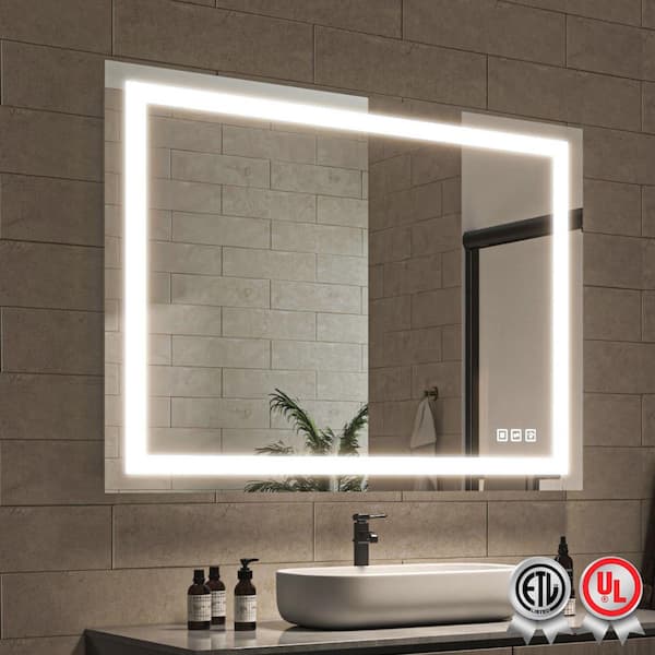 Super Bright 48 in. W x 36 in. H Rectangular Frameless Anti-Fog LED Wall Bathroom Vanity Mirror with Front Light