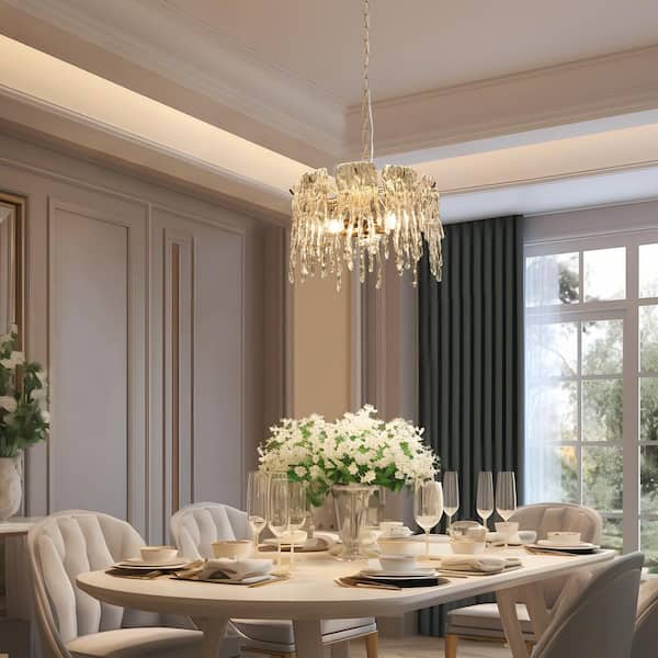 Modern Drum Gold Chandelier with Clear Textured Glass Panels 3-Light Pendant Light for Living Room Kitchen Island Foyer