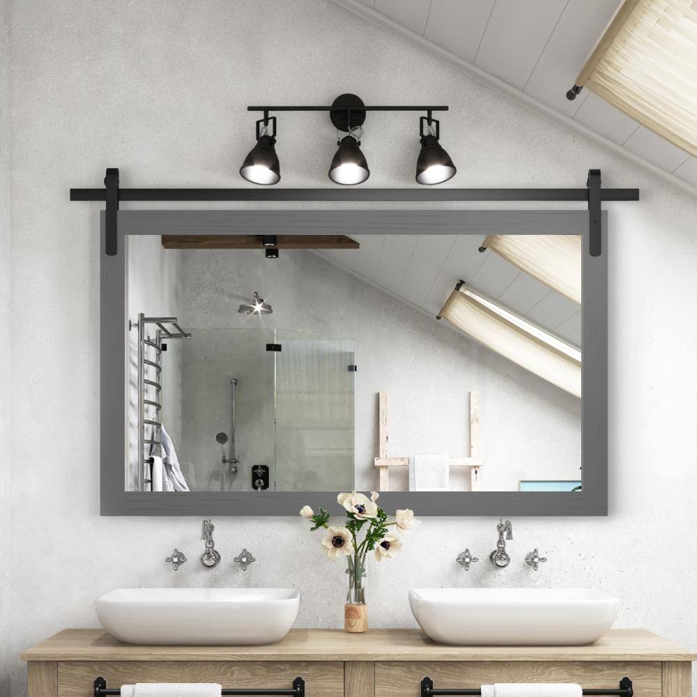 40 in. W x 26 in. H Medium Rectangle Mirror Wood Framed Wall Mirror Bathroom Mirror Vanity Mirror in Gray price history on PriceWatchPro