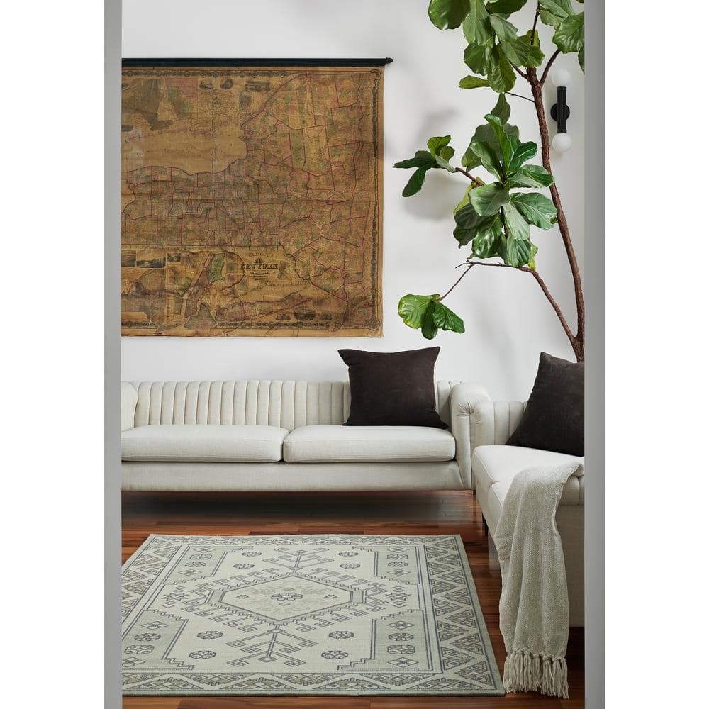 Sage Green Wool and Nylon Medallion Area Rug 6'6" X 9'