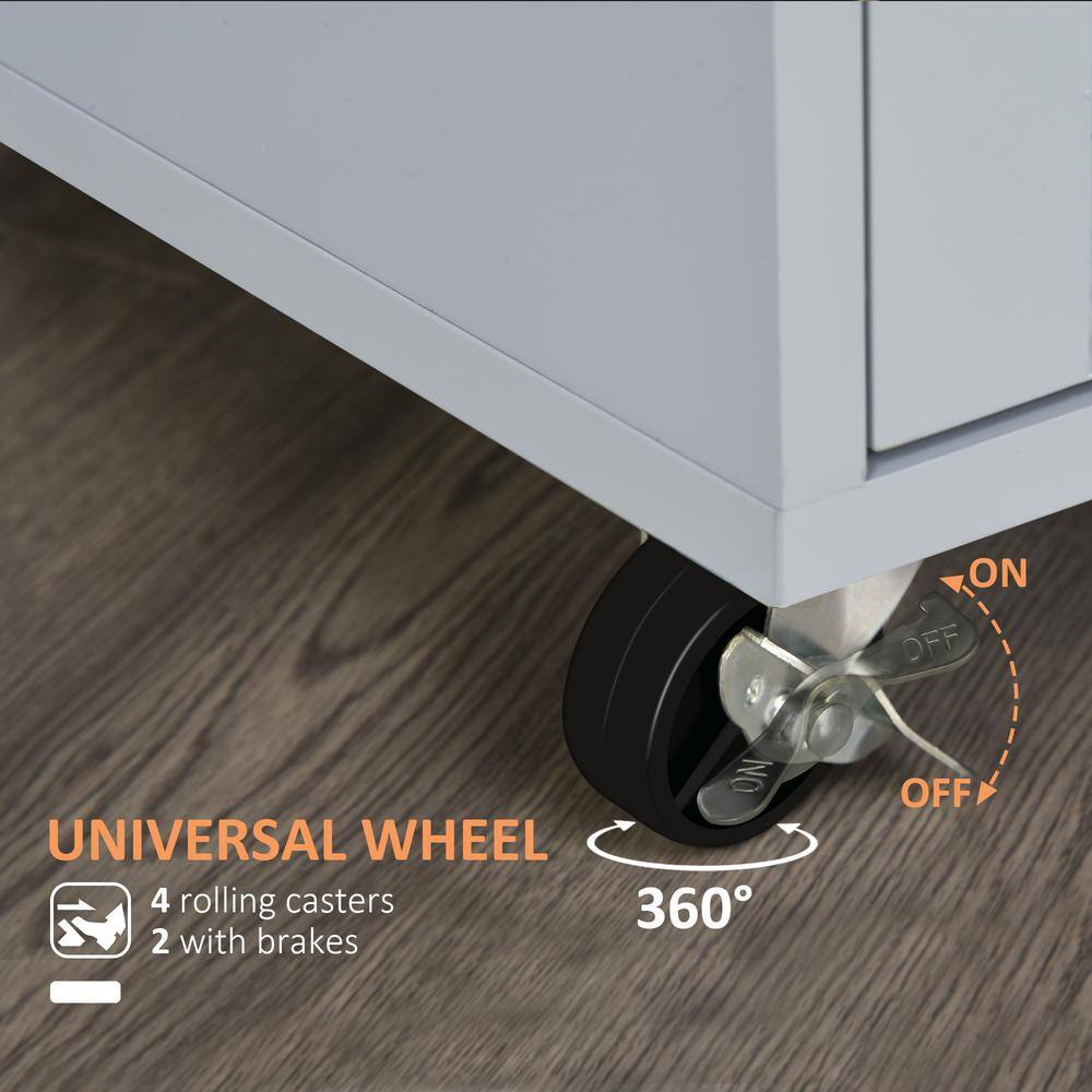 Grey Wood Rolling Kitchen Cart with Storage and Towel Rack