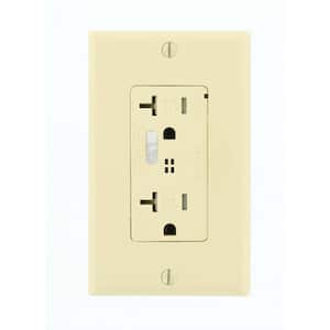 Decora Plus 20 Amp Commercial Grade Tamper Resistant Self Grounding Duplex Surge Outlet with Audible Alarm, Ivory