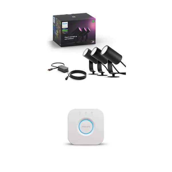 Lily Outdoor Black Spot Light Color Changing (3-Pack) and Smart Home Bridge Combo