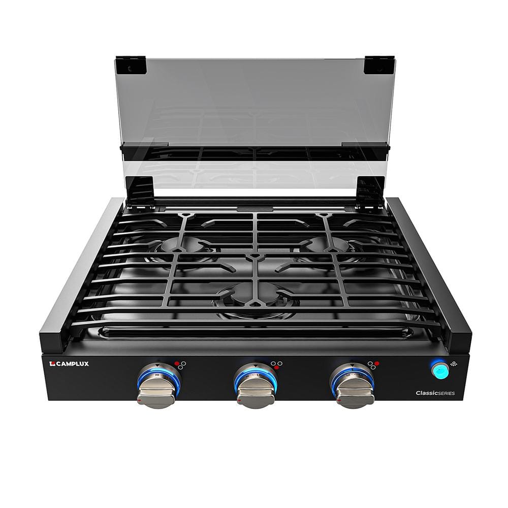 21 in. RV Recessed Gas Cooktop in Stainless Steel in Black with 3-Burners