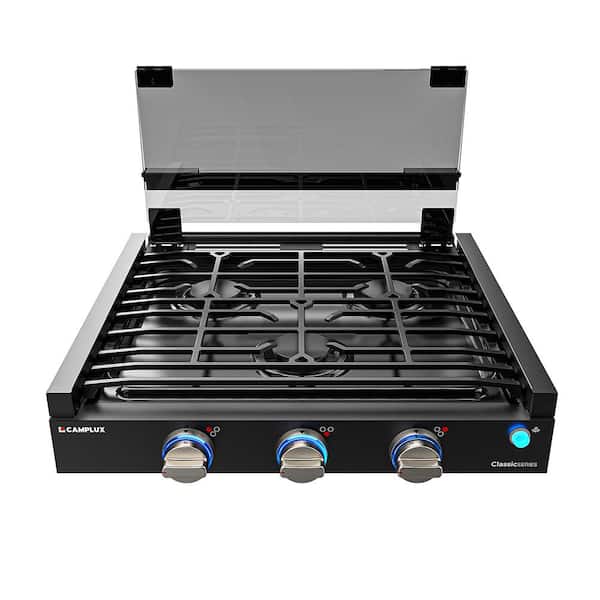 21 in. RV Recessed Gas Cooktop in Stainless Steel in Black with 3-Burners