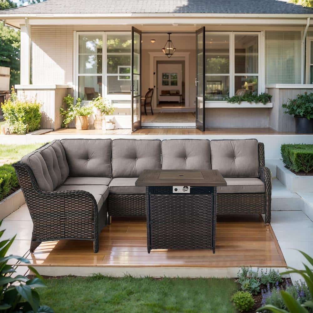 Carolina Brown 3-Piece Wicker Patio Conversation Fire Pit Seactional Seating Set with Gray Cushions price history on PriceWatchPro