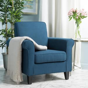 Navy Blue Polyester Fabric Arm Chair with Birch Wood Legs