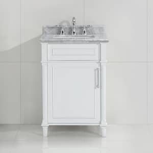 Aberdeen 24 in. Single Sink Freestanding White Bath Vanity with Carrara Marble Top (Assembled)