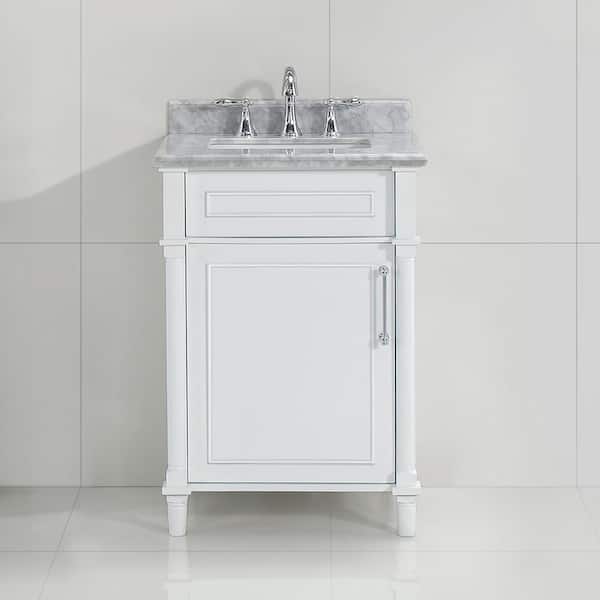 Home Decorators Collection Aberdeen 24 in. Single Sink Freestanding White Bath Vanity with Carrara Marble Top (Assembled)