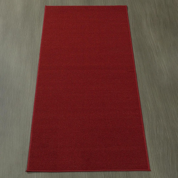 Sweet Home Stores Non-Slip Rubberback Modern Solid 2x5 Indoor Runner Rug, 20 inch x 59 inch, Red