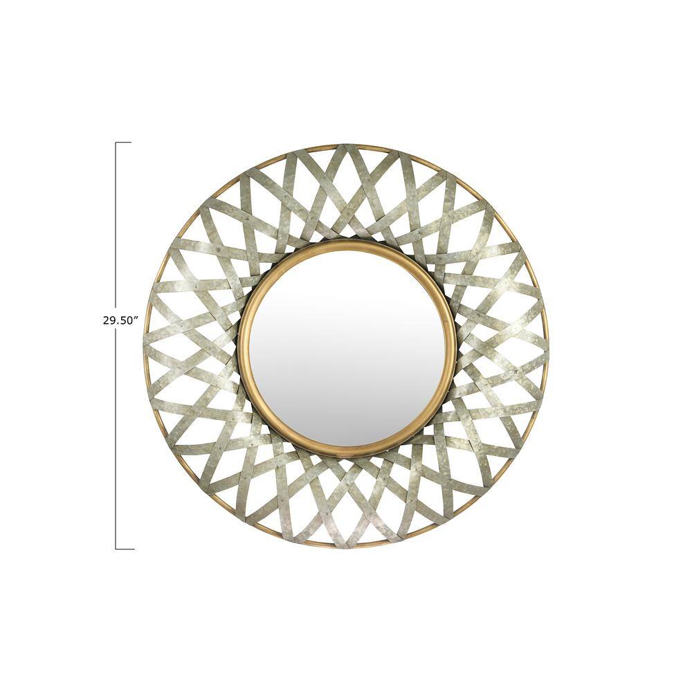 Round Gold and Silver Criss-Cross Metal Wall Mirror