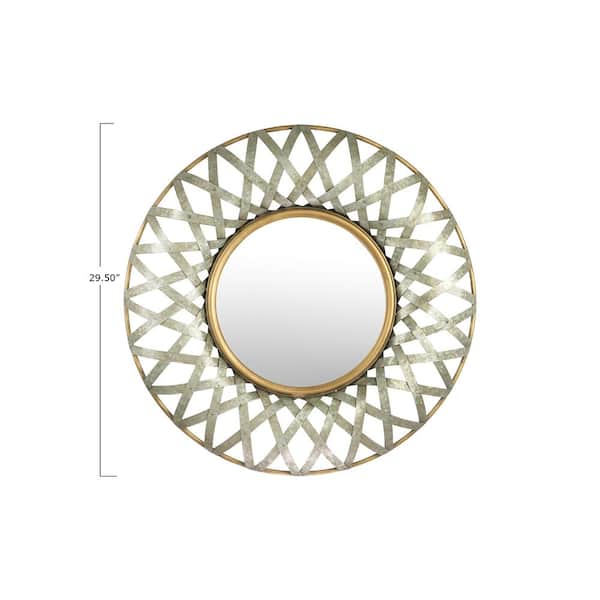 30 in. x 30 in. Farmhouse Round Framed Metal Decorative Mirror With Gold and Galvanized Finish