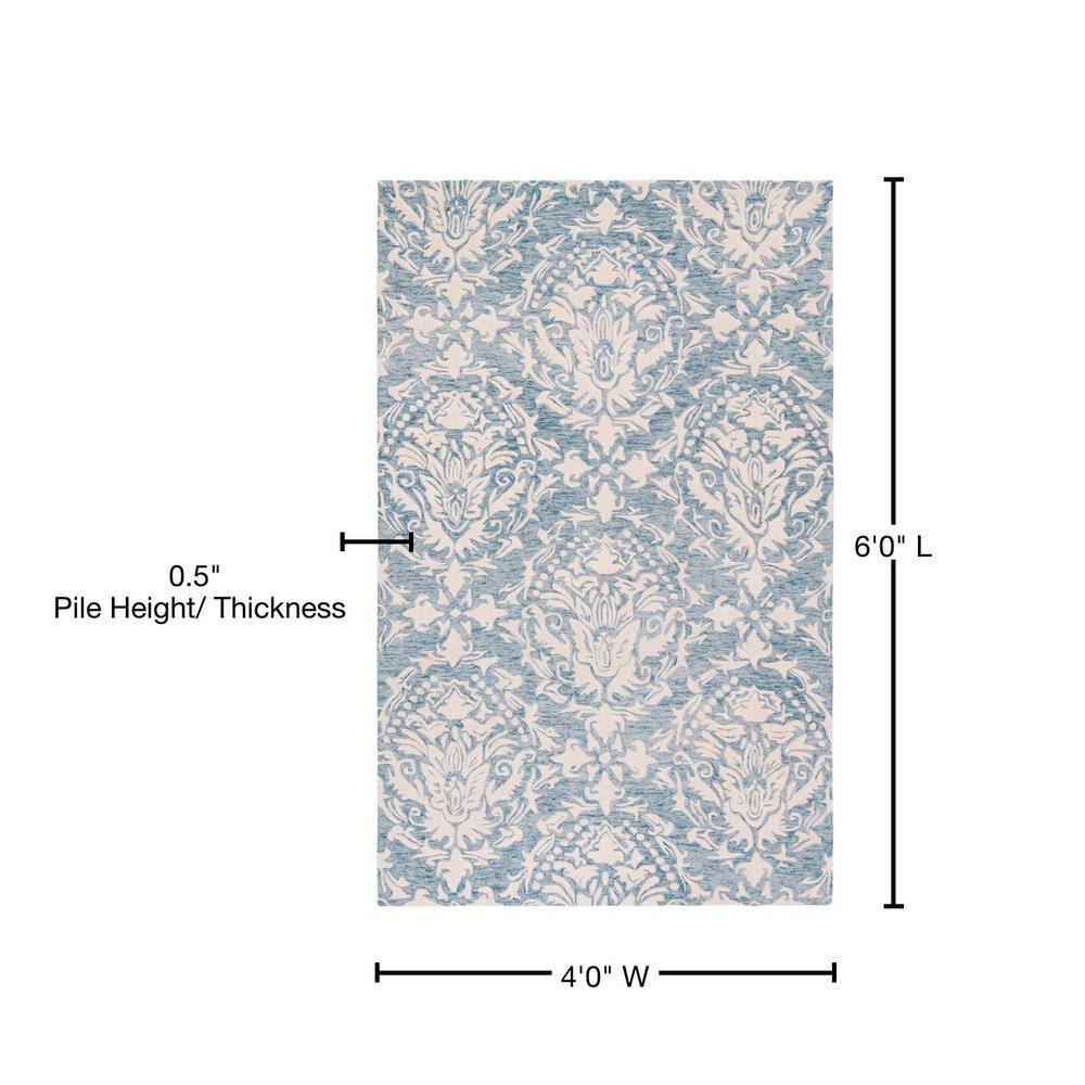 Handmade Tufted Floral Wool Area Rug Blue/Ivory 4' x 6'