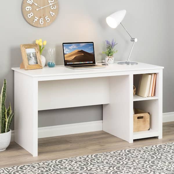 Prepac Sonoma 56 in. Rectangular White Computer Desk with Adjustable Shelf