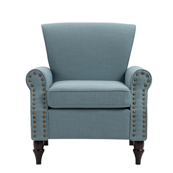 Uixe MidCentury Retro Wooden Brown Legs Light Blue Upholstered Accent