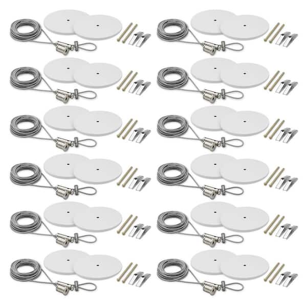 H-track 20 ft. Suspension Kit, 120V 3-Wire Single Circuit Track Light Surface Mount Kit w/ Round Canopies, White 12 Pack