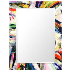 30 in. x 40 in. x 0.4 in. Rock Star Modern Rectangular Framed Beveled Mirror on Free Floating Printed Tempered Art Glass