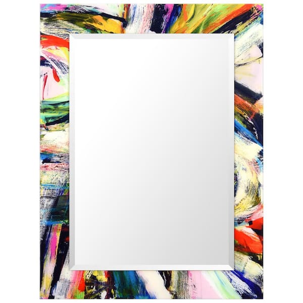Empire Art Direct 30 in. x 40 in. x 0.4 in. Rock Star Modern Rectangular Framed Beveled Mirror on Free Floating Printed Tempered Art Glass