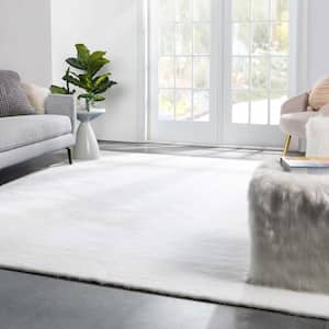 Opal Crest Modern Glam Faux Fur Solid Shag White 7 ft. 9 in. x 9 ft. 10 in. Area Rug