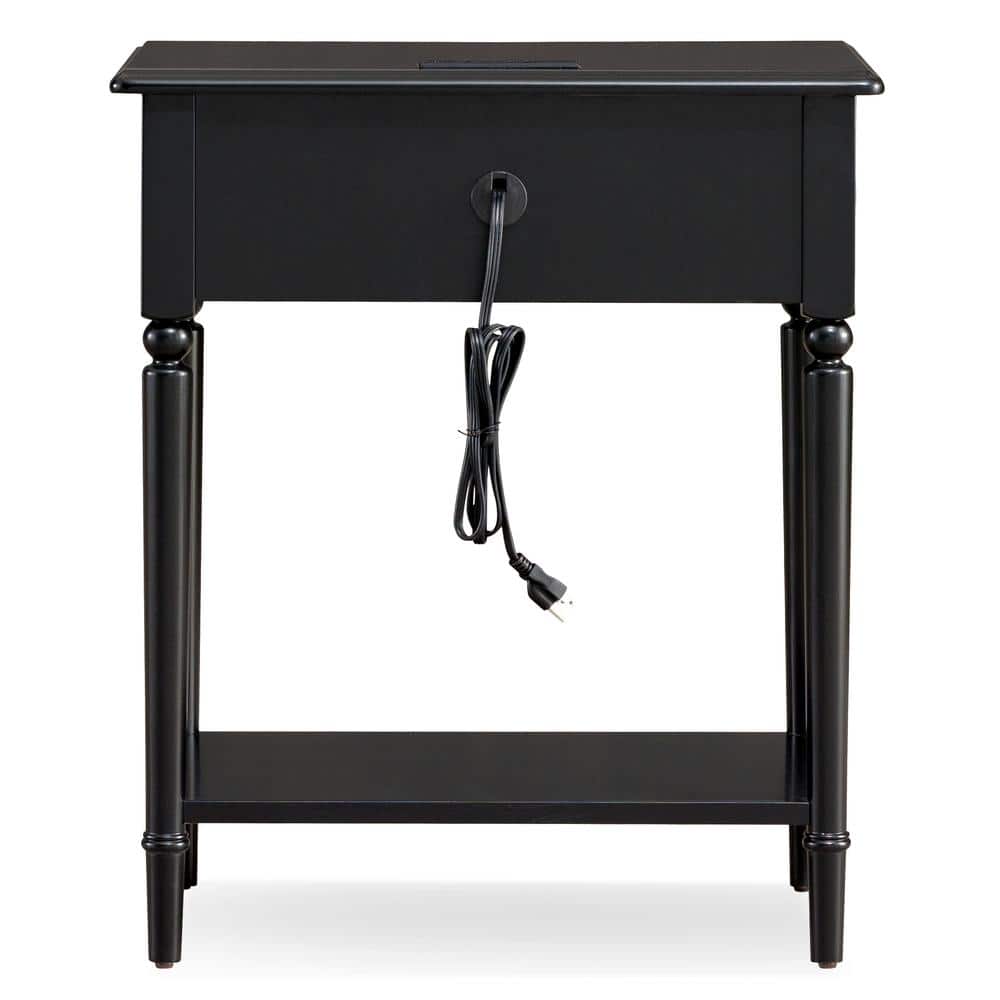 Swan Black Coastal 24" Solid Wood Nightstand with USB-C Charging