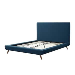 Alaric Denim Full Size Platform Bed Upholstered Linen