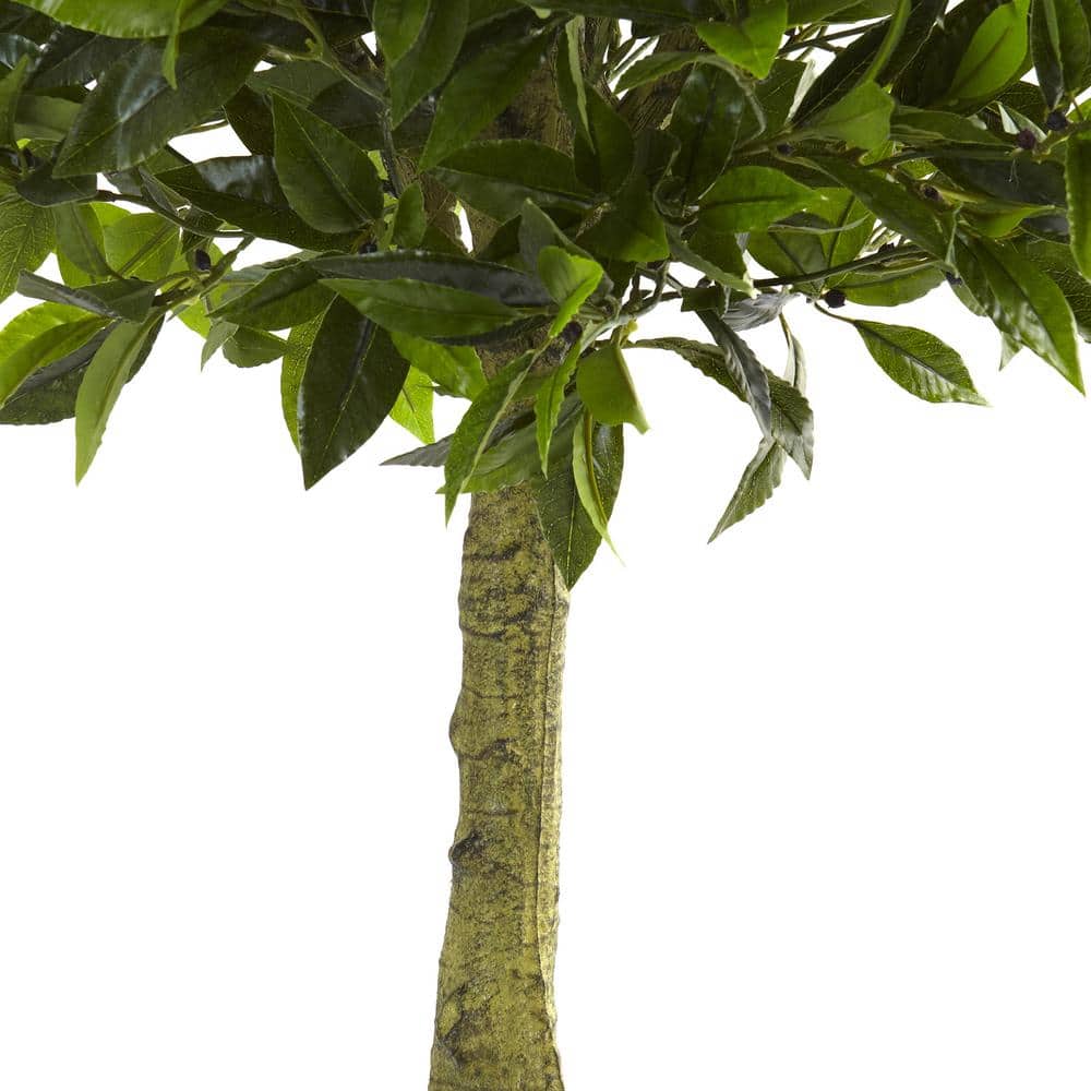 3-Foot Green Plastic Bay Leaf Topiary in Black Pot