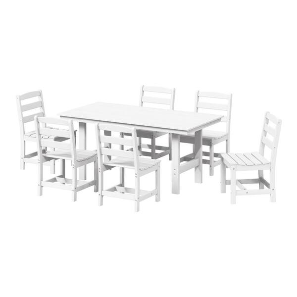 WESTIN OUTDOOR Shoreside 7-Piece All Weather HDPE Plastic Outdoor Patio Dining Set w/ Side Chairs, White
