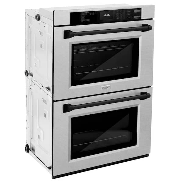 ZLINE Kitchen and Bath 30 in. Autograph True Convection Double Wall Oven with Air Fry and Self Clean in Satin Steel with Black Handles