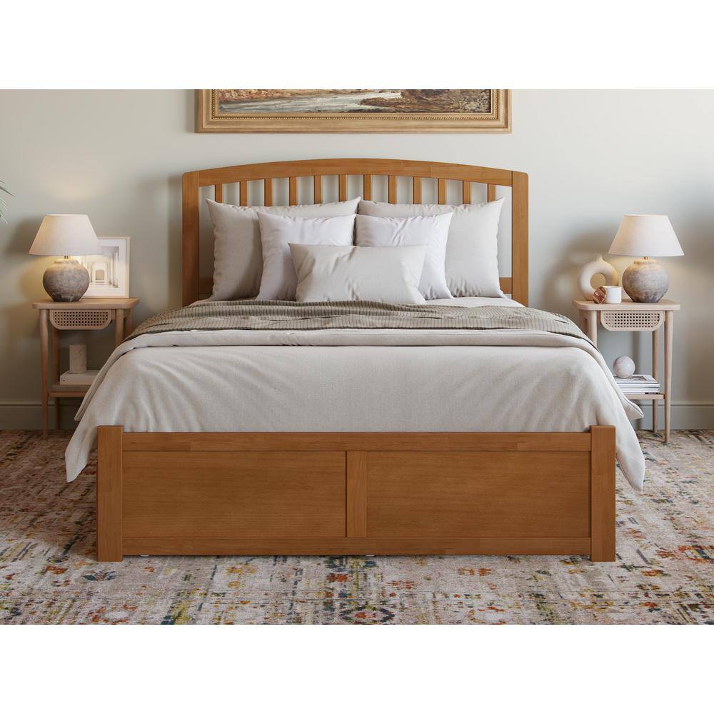 Light Toffee Queen Wood Platform Bed with Slatted Headboard