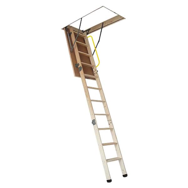 NUVO IRON 8-10 ft. for High Ceilings 26 in. L x 53.5 H Wood Pull Down Attic Ladder
