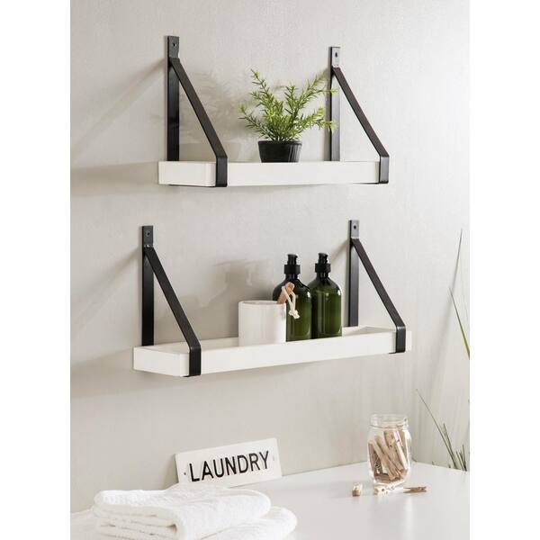 Kate and Laurel Sudbury 23.75 in. D 5.00 in. W 10.25 in. H White Wood  Floating Decorative Wall Shelf with Hooks 221643 - The Home Depot