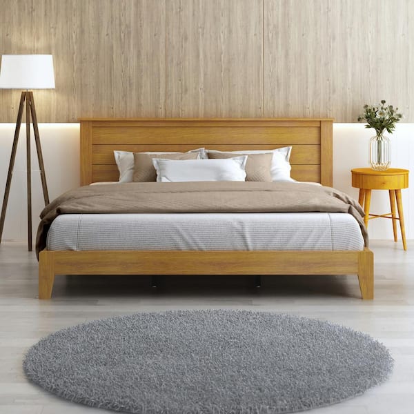 GALANO Tiena Lencia Amber Walnut Brown Wood Frame King Platform Bed with Headboard