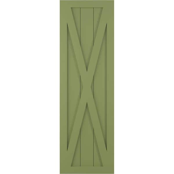 Ekena Millwork 12 in. x 44 in. True Fit PVC Single X-Board Farmhouse Fixed Mount Board and Batten Shutters Pair in Moss Green