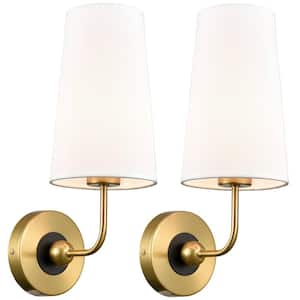 5.5 in. 2-Light Brass Modern Wall Sconce with Standard Shade