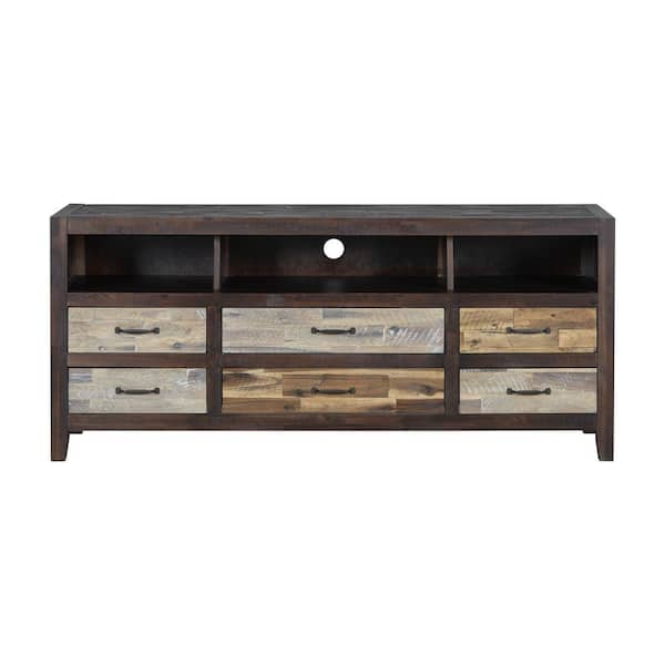 Unbranded 63.8 in. W x 18.9 in. D x 28.1 in. H Brown Linen Cabinet with 6 Drawers, 3 Shelves and TV Stand for TV up to 65 in.